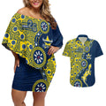 North Queensland Cowboys NAIDOC Week 2026 Couples Matching Off Shoulder Short Dress and Hawaiian Shirt Aboriginal Lizard Dot Painting - 50 Years of Deadly