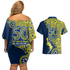 North Queensland Cowboys NAIDOC Week 2026 Couples Matching Off Shoulder Short Dress and Hawaiian Shirt Aboriginal Lizard Dot Painting - 50 Years of Deadly