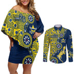 North Queensland Cowboys NAIDOC Week 2026 Couples Matching Off Shoulder Short Dress and Long Sleeve Button Shirt Aboriginal Lizard Dot Painting - 50 Years of Deadly