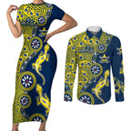 North Queensland Cowboys NAIDOC Week 2026 Couples Matching Short Sleeve Bodycon Dress and Long Sleeve Button Shirt Aboriginal Lizard Dot Painting - 50 Years of Deadly