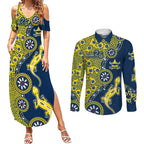 North Queensland Cowboys NAIDOC Week 2026 Couples Matching Summer Maxi Dress and Long Sleeve Button Shirt Aboriginal Lizard Dot Painting - 50 Years of Deadly