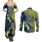 North Queensland Cowboys NAIDOC Week 2026 Couples Matching Summer Maxi Dress and Long Sleeve Button Shirt Aboriginal Lizard Dot Painting - 50 Years of Deadly