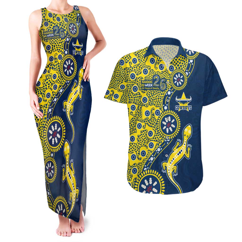 North Queensland Cowboys NAIDOC Week 2026 Couples Matching Tank Maxi Dress and Hawaiian Shirt Aboriginal Lizard Dot Painting - 50 Years of Deadly