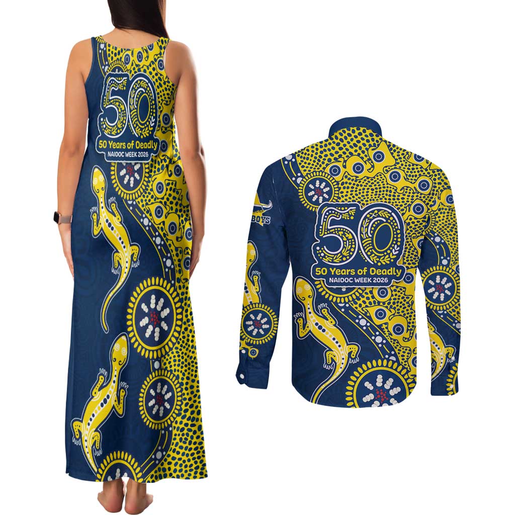 North Queensland Cowboys NAIDOC Week 2026 Couples Matching Tank Maxi Dress and Long Sleeve Button Shirt Aboriginal Lizard Dot Painting - 50 Years of Deadly