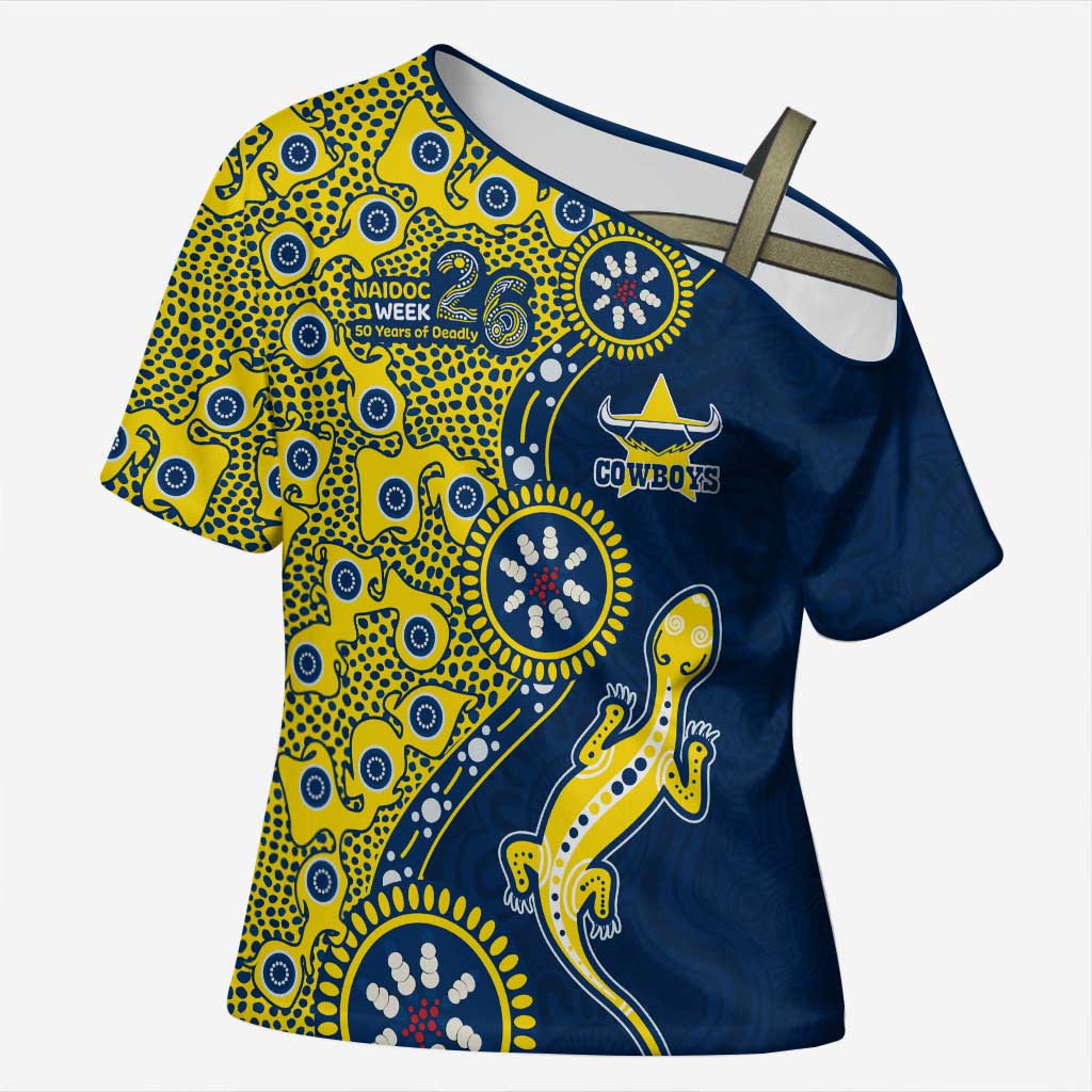 North Queensland Cowboys NAIDOC Week 2026 Cross Shoulder Shirt Aboriginal Lizard Dot Painting - 50 Years of Deadly