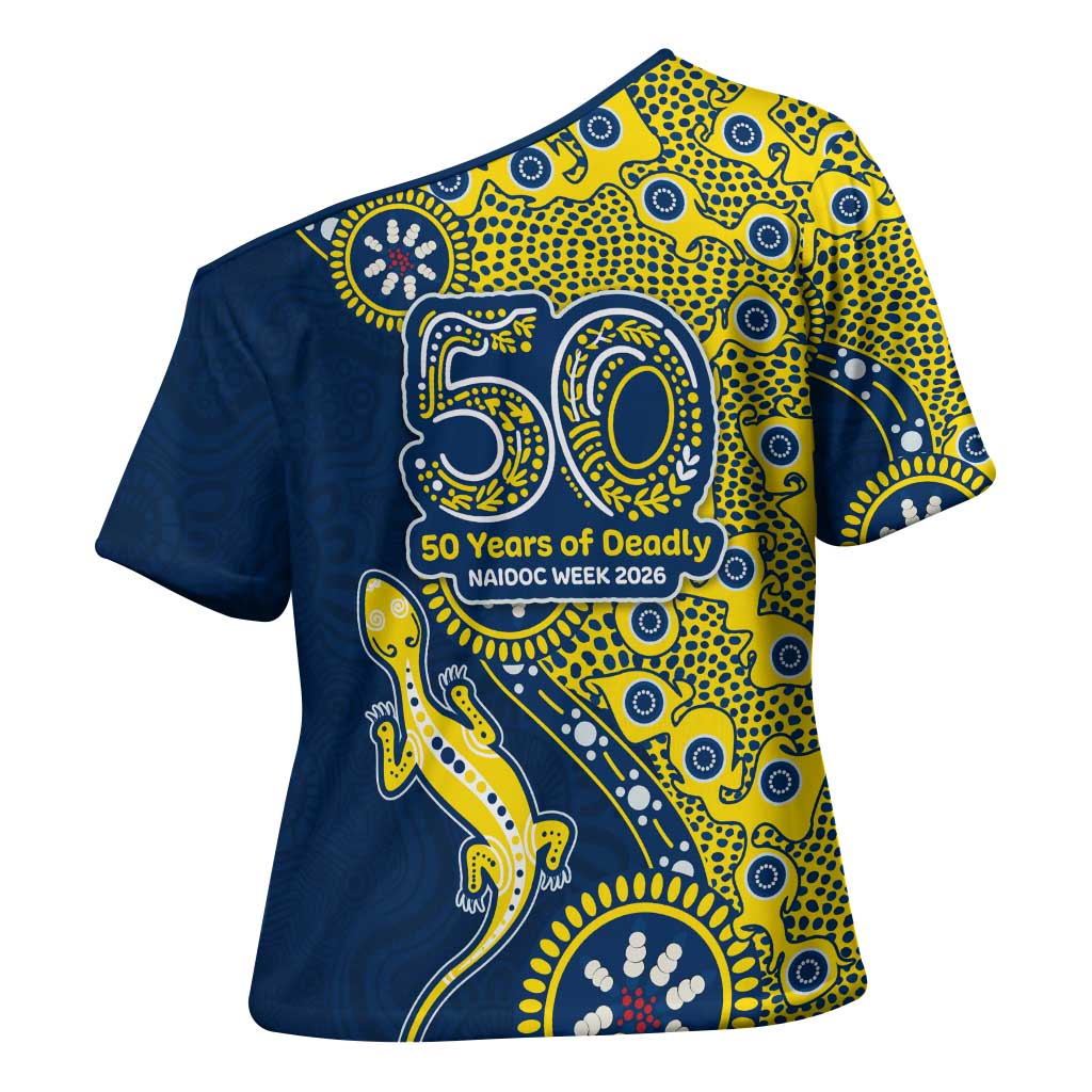 North Queensland Cowboys NAIDOC Week 2026 Cross Shoulder Shirt Aboriginal Lizard Dot Painting - 50 Years of Deadly