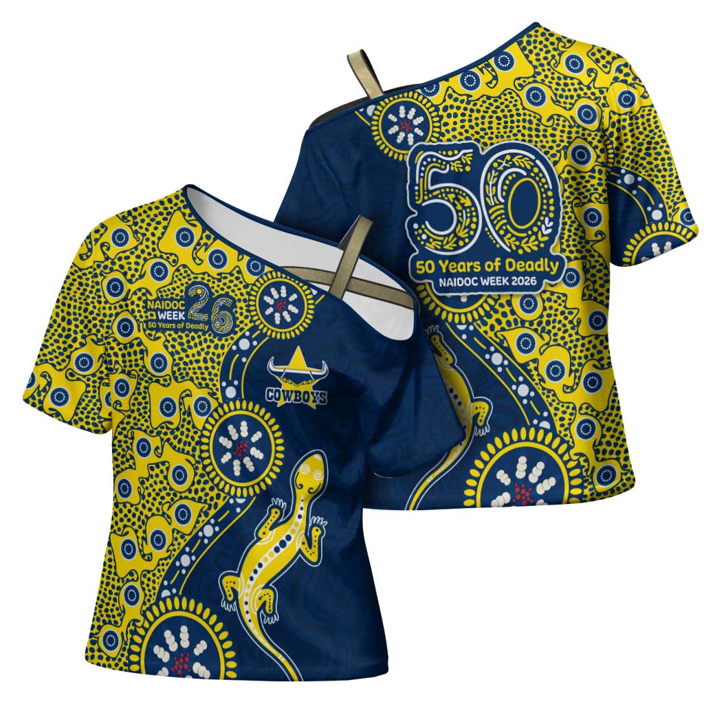 North Queensland Cowboys NAIDOC Week 2026 Cross Shoulder Shirt Aboriginal Lizard Dot Painting - 50 Years of Deadly