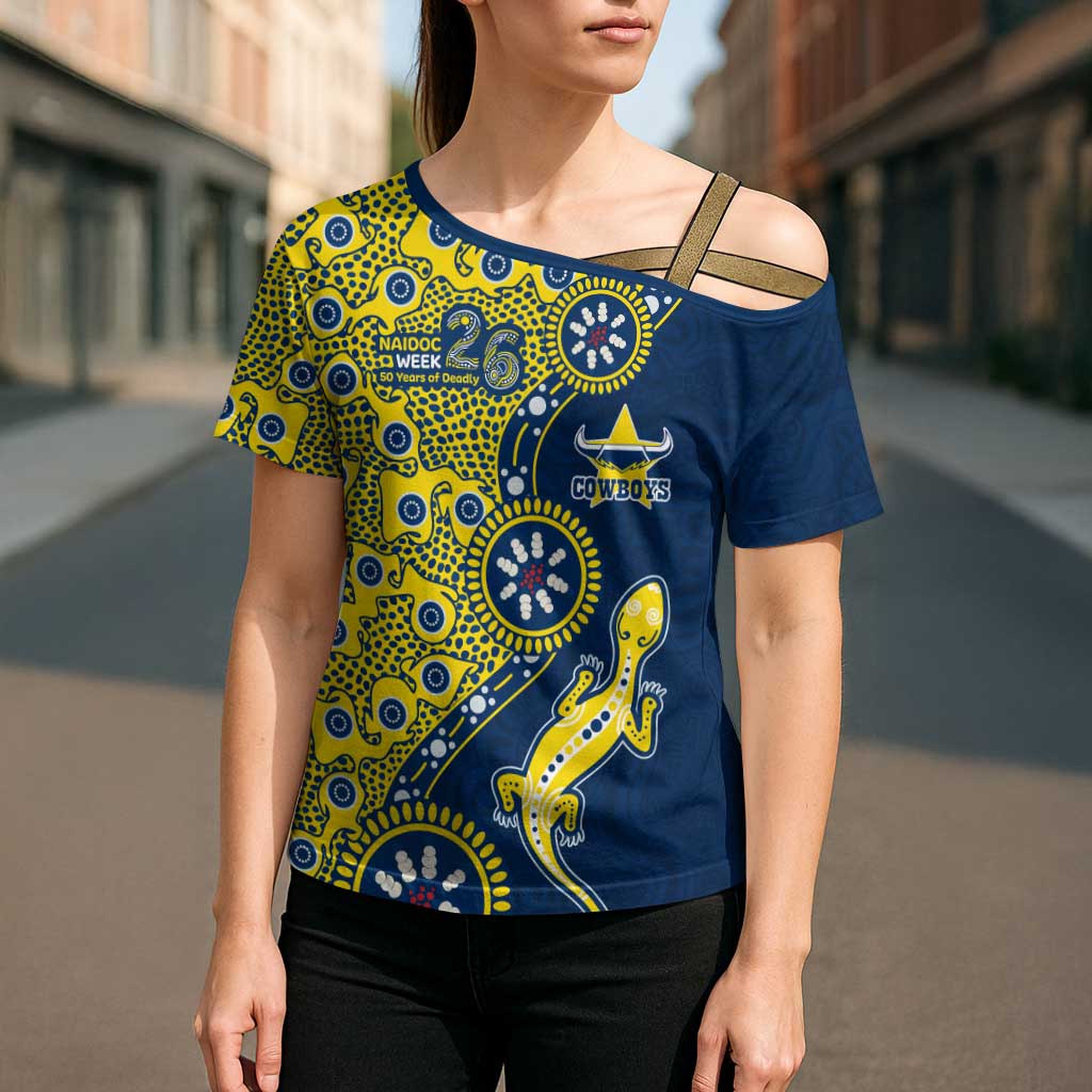 North Queensland Cowboys NAIDOC Week 2026 Cross Shoulder Shirt Aboriginal Lizard Dot Painting - 50 Years of Deadly