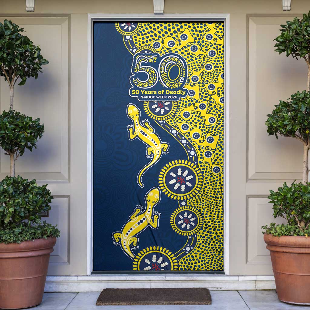 North Queensland Cowboys NAIDOC Week 2026 Door Cover Aboriginal Lizard Dot Painting - 50 Years of Deadly