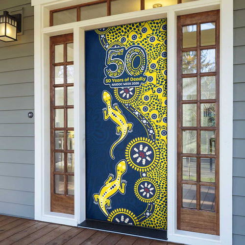 North Queensland Cowboys NAIDOC Week 2026 Door Cover Aboriginal Lizard Dot Painting - 50 Years of Deadly