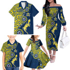 North Queensland Cowboys NAIDOC Week 2026 Family Matching Off The Shoulder Long Sleeve Dress and Hawaiian Shirt Aboriginal Lizard Dot Painting - 50 Years of Deadly