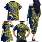 North Queensland Cowboys NAIDOC Week 2026 Family Matching Off The Shoulder Long Sleeve Dress and Hawaiian Shirt Aboriginal Lizard Dot Painting - 50 Years of Deadly