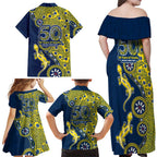North Queensland Cowboys NAIDOC Week 2026 Family Matching Off Shoulder Maxi Dress and Hawaiian Shirt Aboriginal Lizard Dot Painting - 50 Years of Deadly