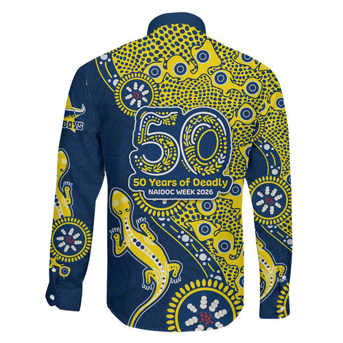 North Queensland Cowboys NAIDOC Week 2026 Family Matching Off Shoulder Maxi Dress and Hawaiian Shirt Aboriginal Lizard Dot Painting - 50 Years of Deadly