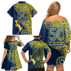North Queensland Cowboys NAIDOC Week 2026 Family Matching Off Shoulder Short Dress and Hawaiian Shirt Aboriginal Lizard Dot Painting - 50 Years of Deadly