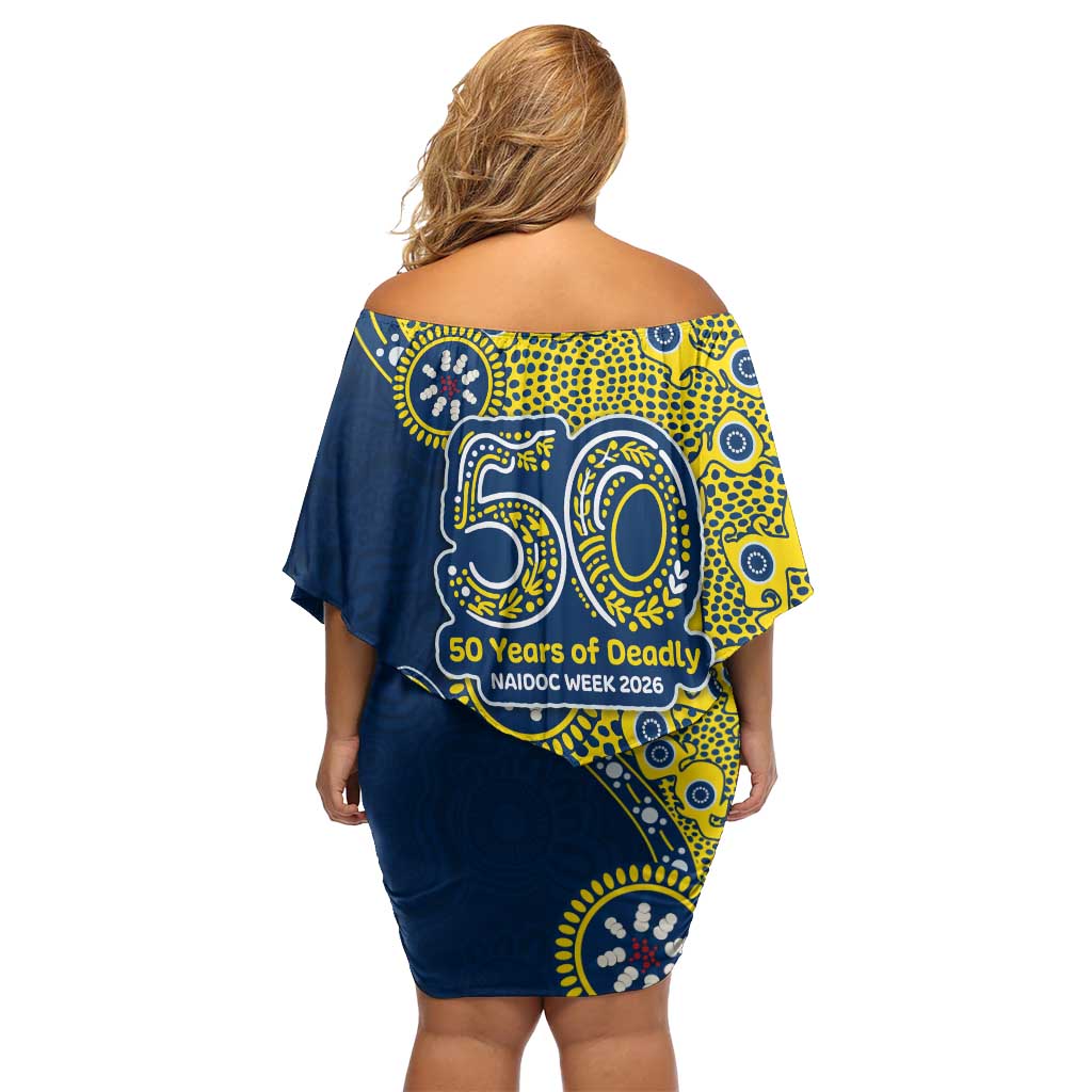 North Queensland Cowboys NAIDOC Week 2026 Family Matching Off Shoulder Short Dress and Hawaiian Shirt Aboriginal Lizard Dot Painting - 50 Years of Deadly