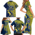 North Queensland Cowboys NAIDOC Week 2026 Family Matching Short Sleeve Bodycon Dress and Hawaiian Shirt Aboriginal Lizard Dot Painting - 50 Years of Deadly