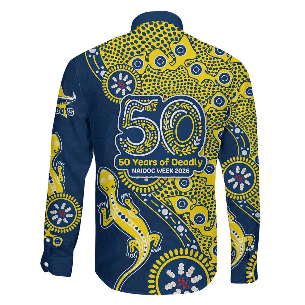North Queensland Cowboys NAIDOC Week 2026 Family Matching Short Sleeve Bodycon Dress and Hawaiian Shirt Aboriginal Lizard Dot Painting - 50 Years of Deadly