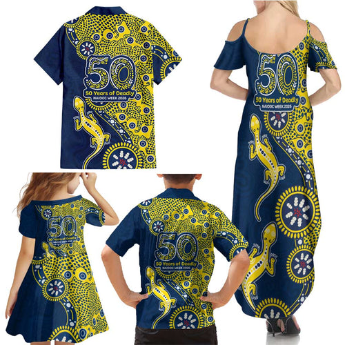 North Queensland Cowboys NAIDOC Week 2026 Family Matching Summer Maxi Dress and Hawaiian Shirt Aboriginal Lizard Dot Painting - 50 Years of Deadly