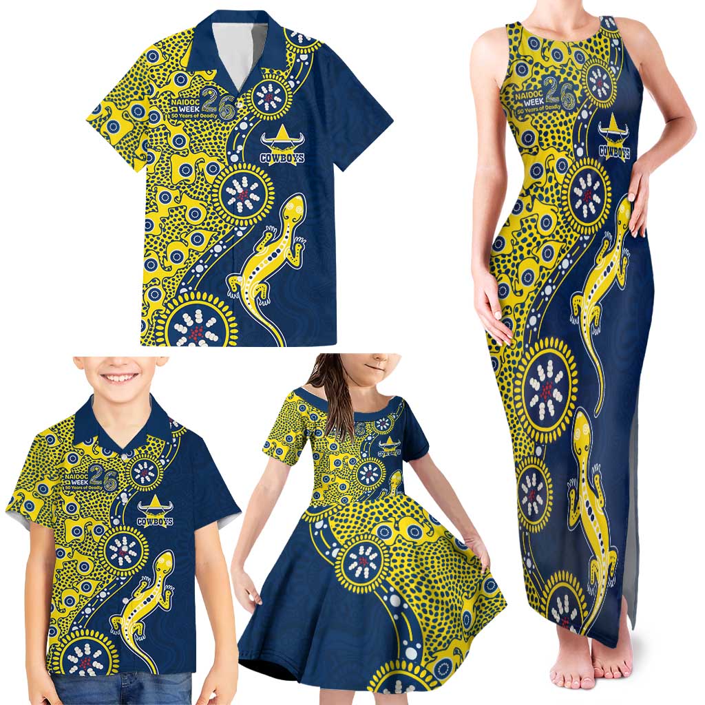 North Queensland Cowboys NAIDOC Week 2026 Family Matching Tank Maxi Dress and Hawaiian Shirt Aboriginal Lizard Dot Painting - 50 Years of Deadly