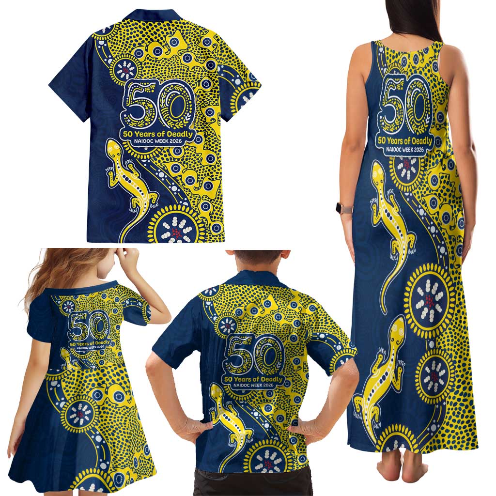 North Queensland Cowboys NAIDOC Week 2026 Family Matching Tank Maxi Dress and Hawaiian Shirt Aboriginal Lizard Dot Painting - 50 Years of Deadly