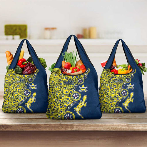 North Queensland Cowboys NAIDOC Week 2026 Grocery Bag Aboriginal Lizard Dot Painting - 50 Years of Deadly