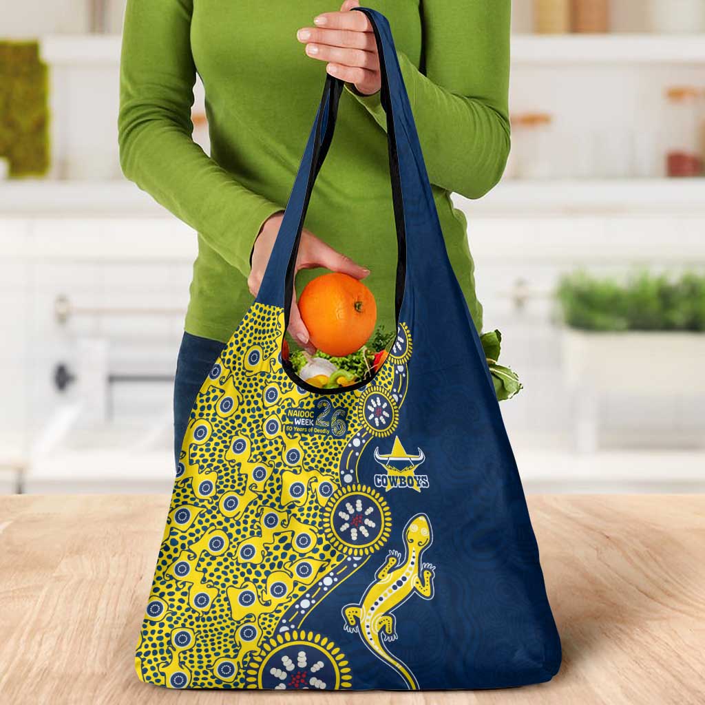 North Queensland Cowboys NAIDOC Week 2026 Grocery Bag Aboriginal Lizard Dot Painting - 50 Years of Deadly