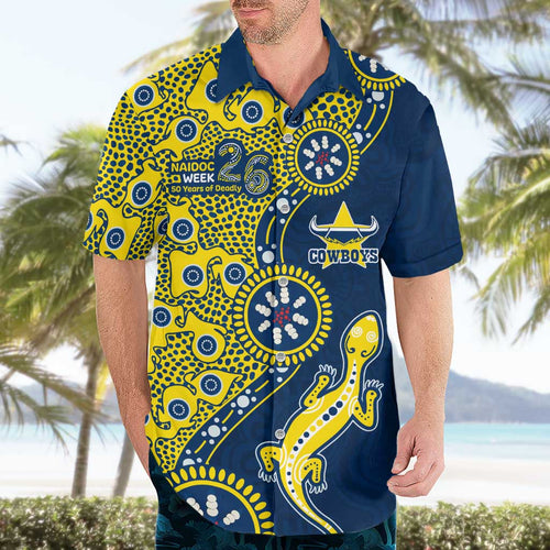 North Queensland Cowboys NAIDOC Week 2026 Hawaiian Shirt Aboriginal Lizard Dot Painting - 50 Years of Deadly