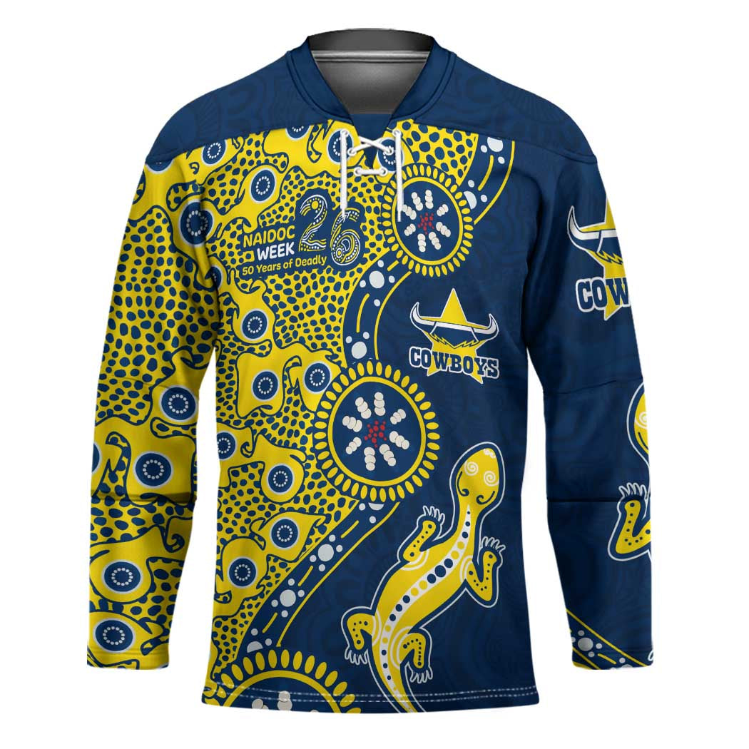 North Queensland Cowboys NAIDOC Week 2026 Hockey Jersey Aboriginal Lizard Dot Painting - 50 Years of Deadly