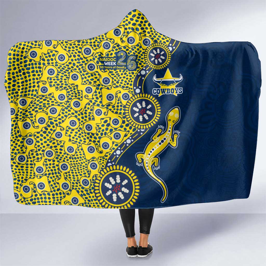 North Queensland Cowboys NAIDOC Week 2026 Hooded Blanket Aboriginal Lizard Dot Painting - 50 Years of Deadly