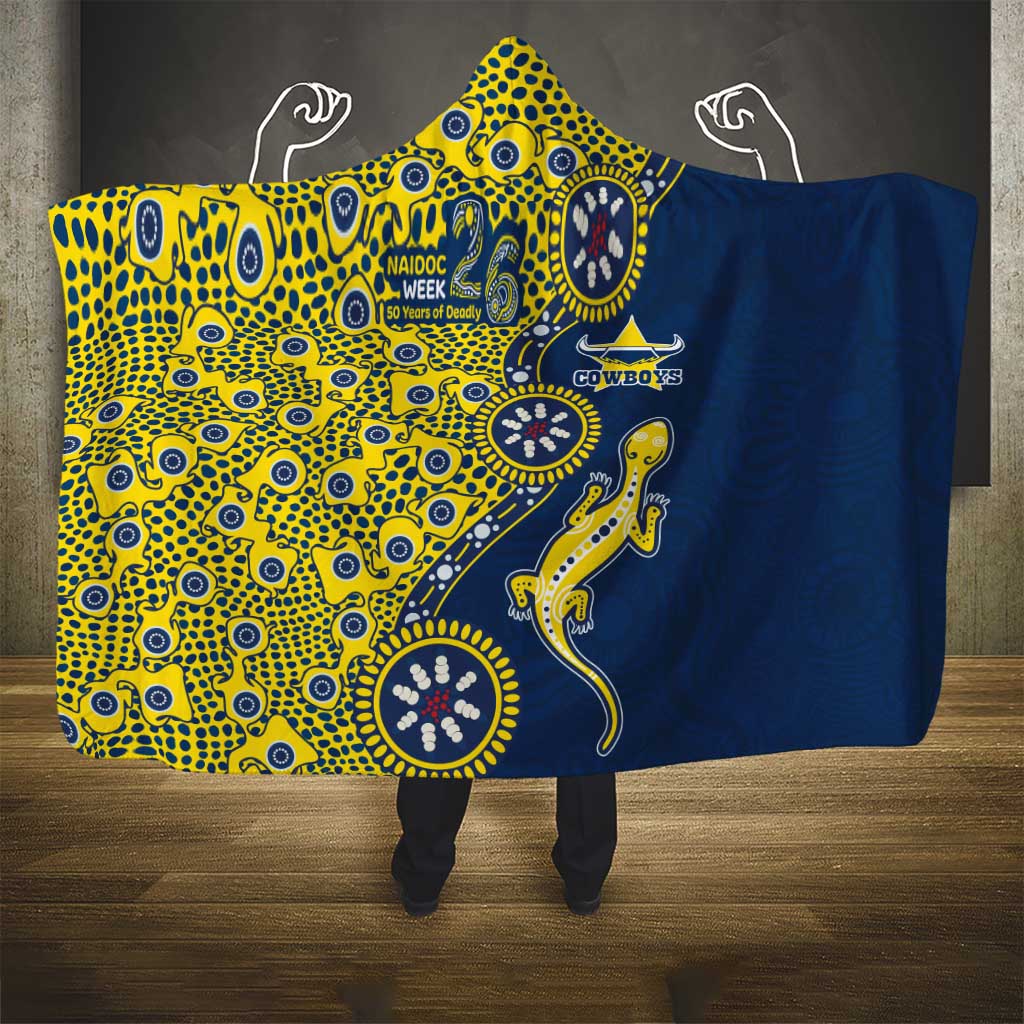 North Queensland Cowboys NAIDOC Week 2026 Hooded Blanket Aboriginal Lizard Dot Painting - 50 Years of Deadly