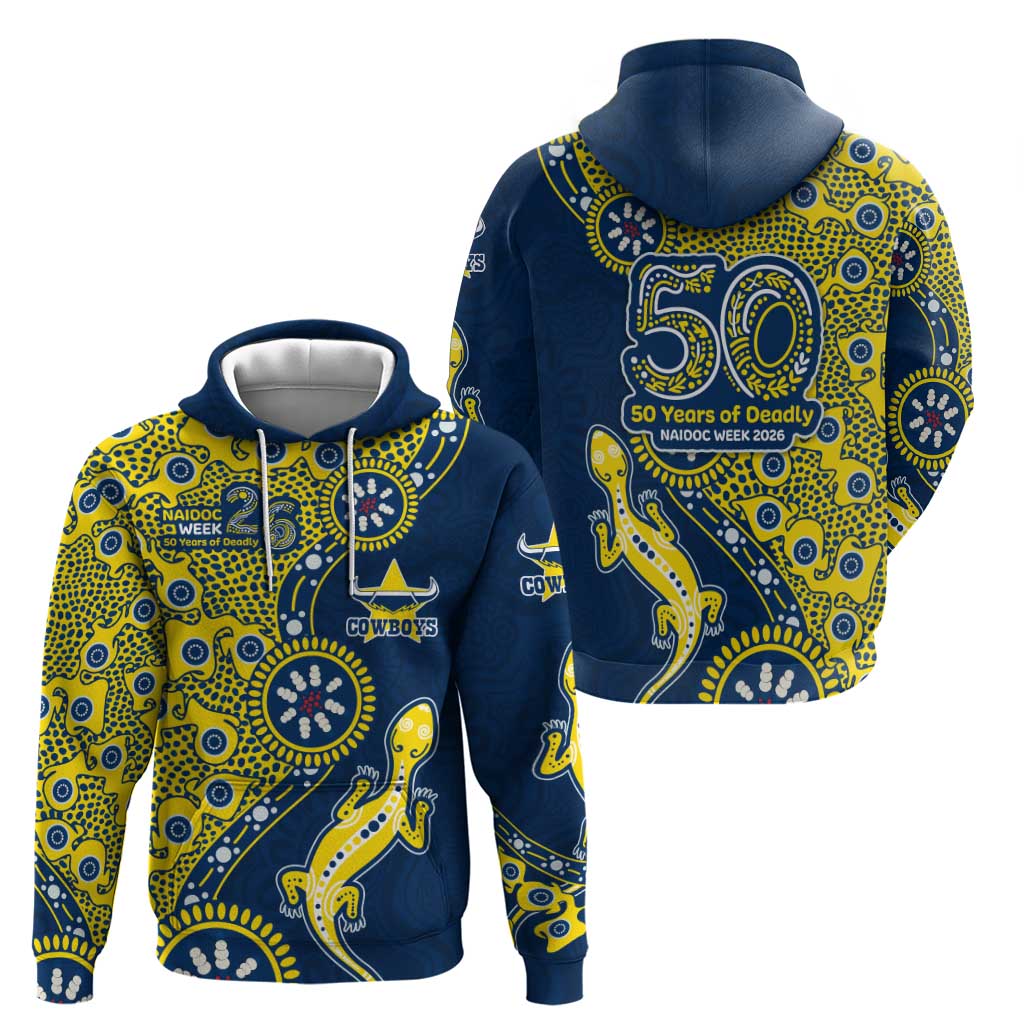North Queensland Cowboys NAIDOC Week 2026 Hoodie Aboriginal Lizard Dot Painting - 50 Years of Deadly