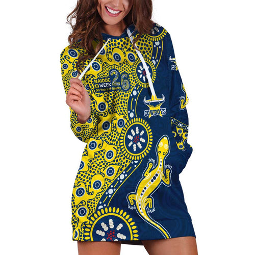 North Queensland Cowboys NAIDOC Week 2026 Hoodie Dress Aboriginal Lizard Dot Painting - 50 Years of Deadly