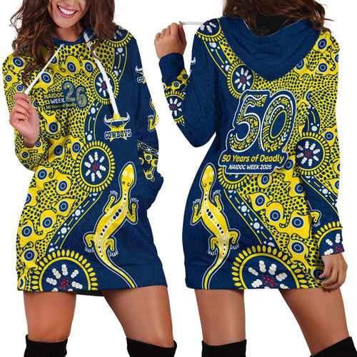North Queensland Cowboys NAIDOC Week 2026 Hoodie Dress Aboriginal Lizard Dot Painting - 50 Years of Deadly
