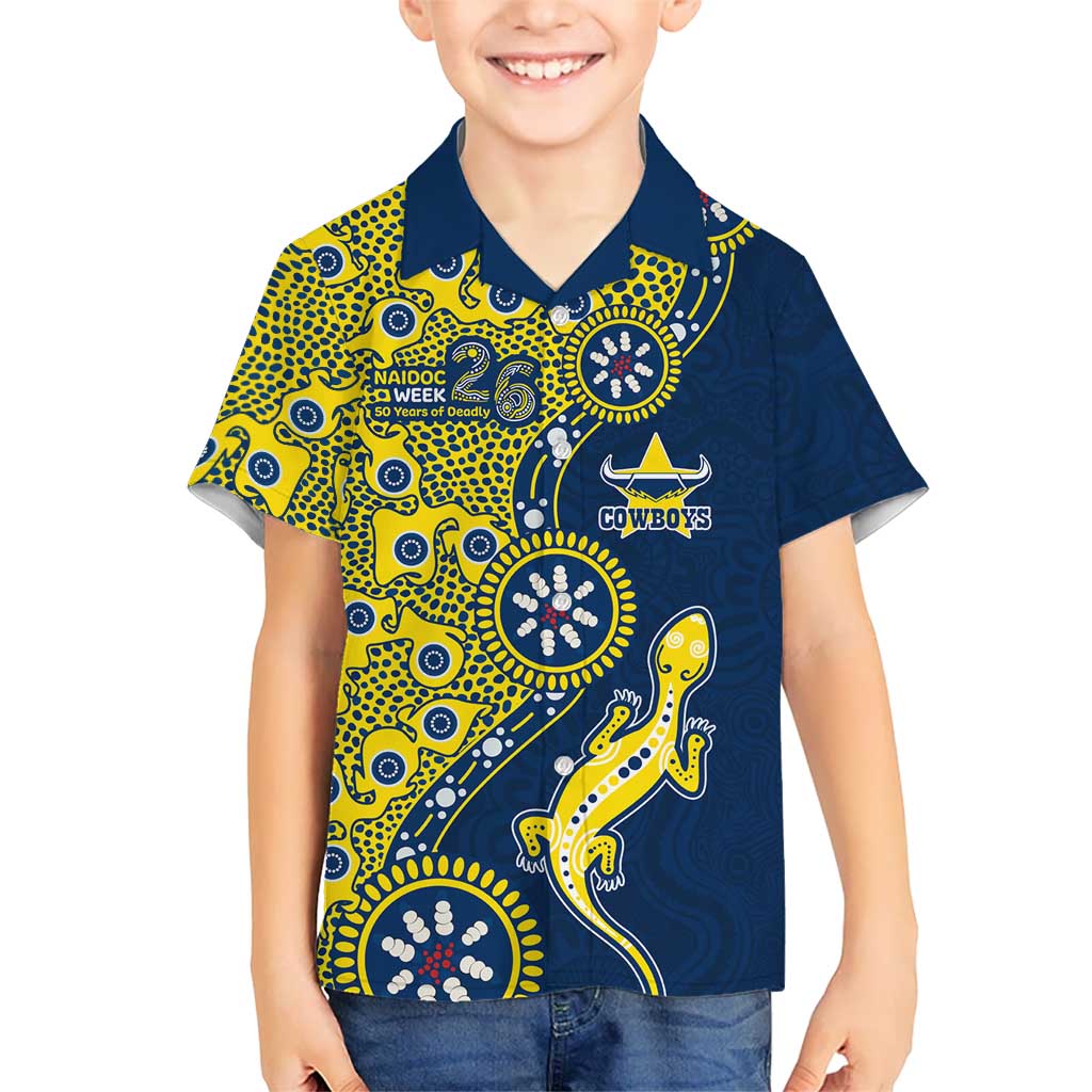 North Queensland Cowboys NAIDOC Week 2026 Kid Hawaiian Shirt Aboriginal Lizard Dot Painting - 50 Years of Deadly