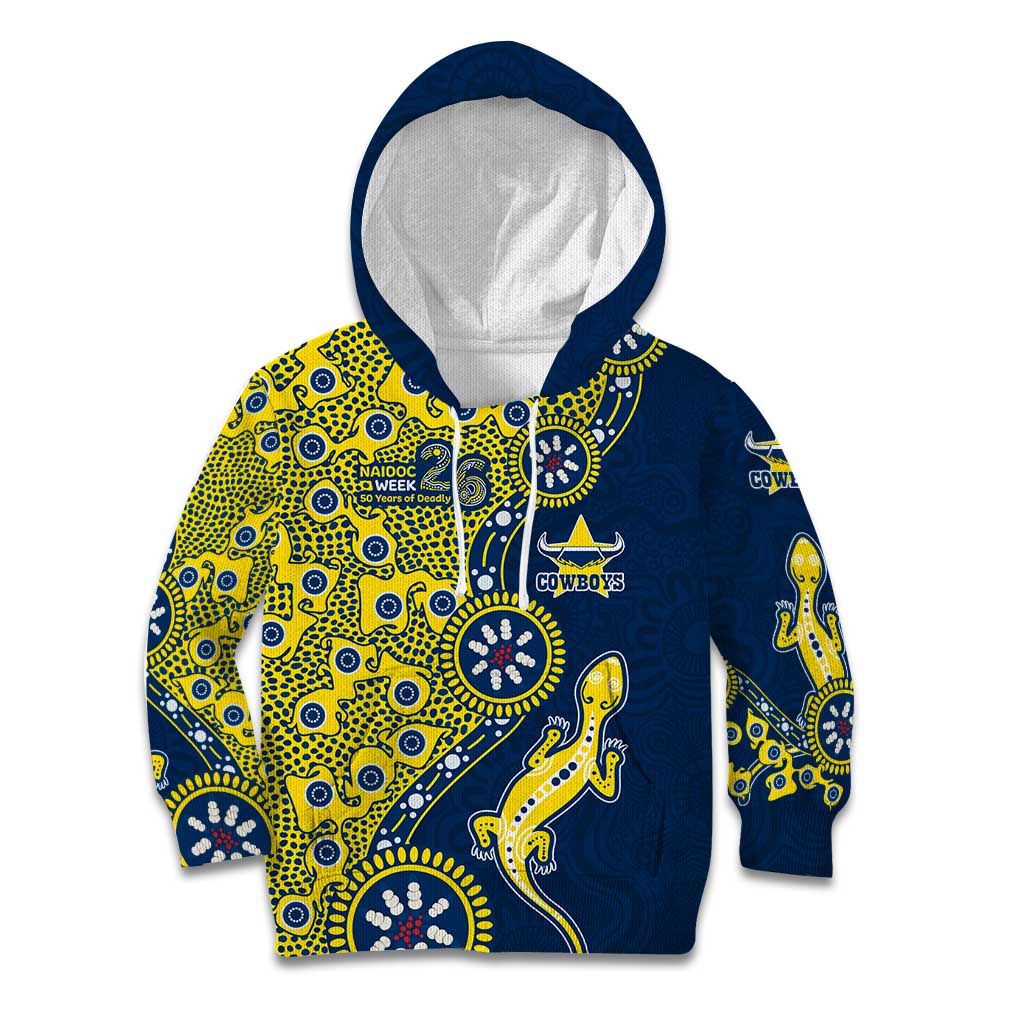 North Queensland Cowboys NAIDOC Week 2026 Kid Hoodie Aboriginal Lizard Dot Painting - 50 Years of Deadly