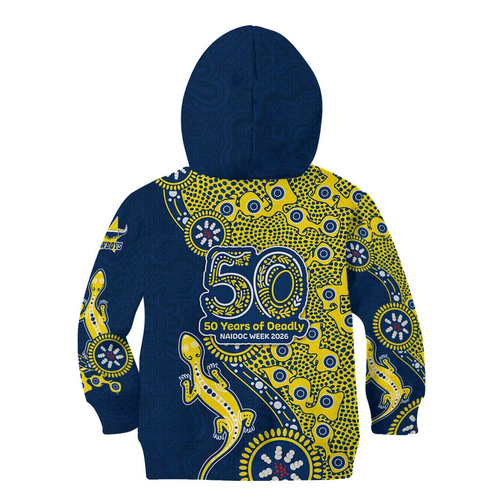 North Queensland Cowboys NAIDOC Week 2026 Kid Hoodie Aboriginal Lizard Dot Painting - 50 Years of Deadly