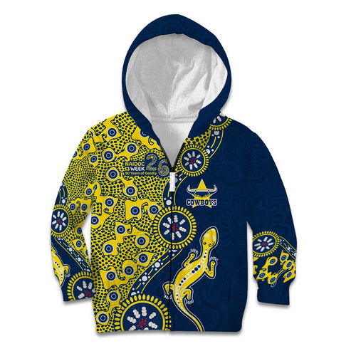North Queensland Cowboys NAIDOC Week 2026 Kid Hoodie Aboriginal Lizard Dot Painting - 50 Years of Deadly