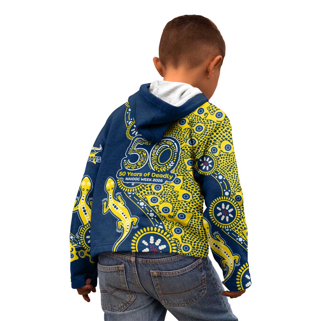 North Queensland Cowboys NAIDOC Week 2026 Kid Hoodie Aboriginal Lizard Dot Painting - 50 Years of Deadly