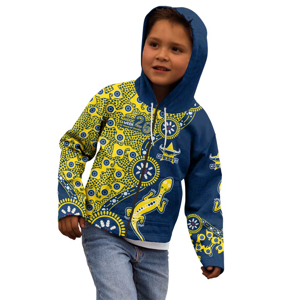 North Queensland Cowboys NAIDOC Week 2026 Kid Hoodie Aboriginal Lizard Dot Painting - 50 Years of Deadly