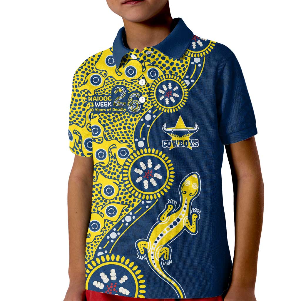 North Queensland Cowboys NAIDOC Week 2026 Kid Polo Shirt Aboriginal Lizard Dot Painting - 50 Years of Deadly