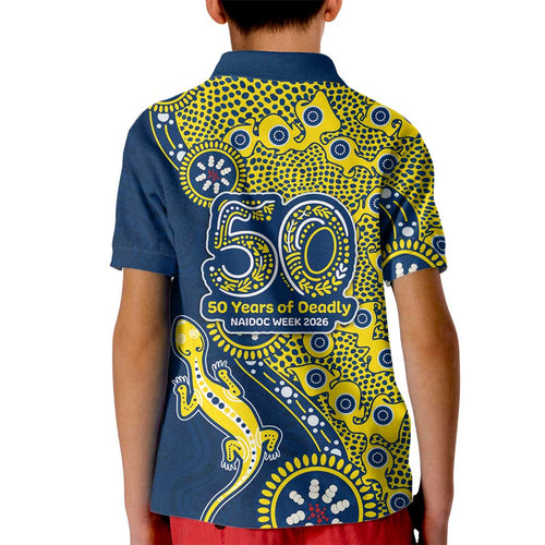 North Queensland Cowboys NAIDOC Week 2026 Kid Polo Shirt Aboriginal Lizard Dot Painting - 50 Years of Deadly
