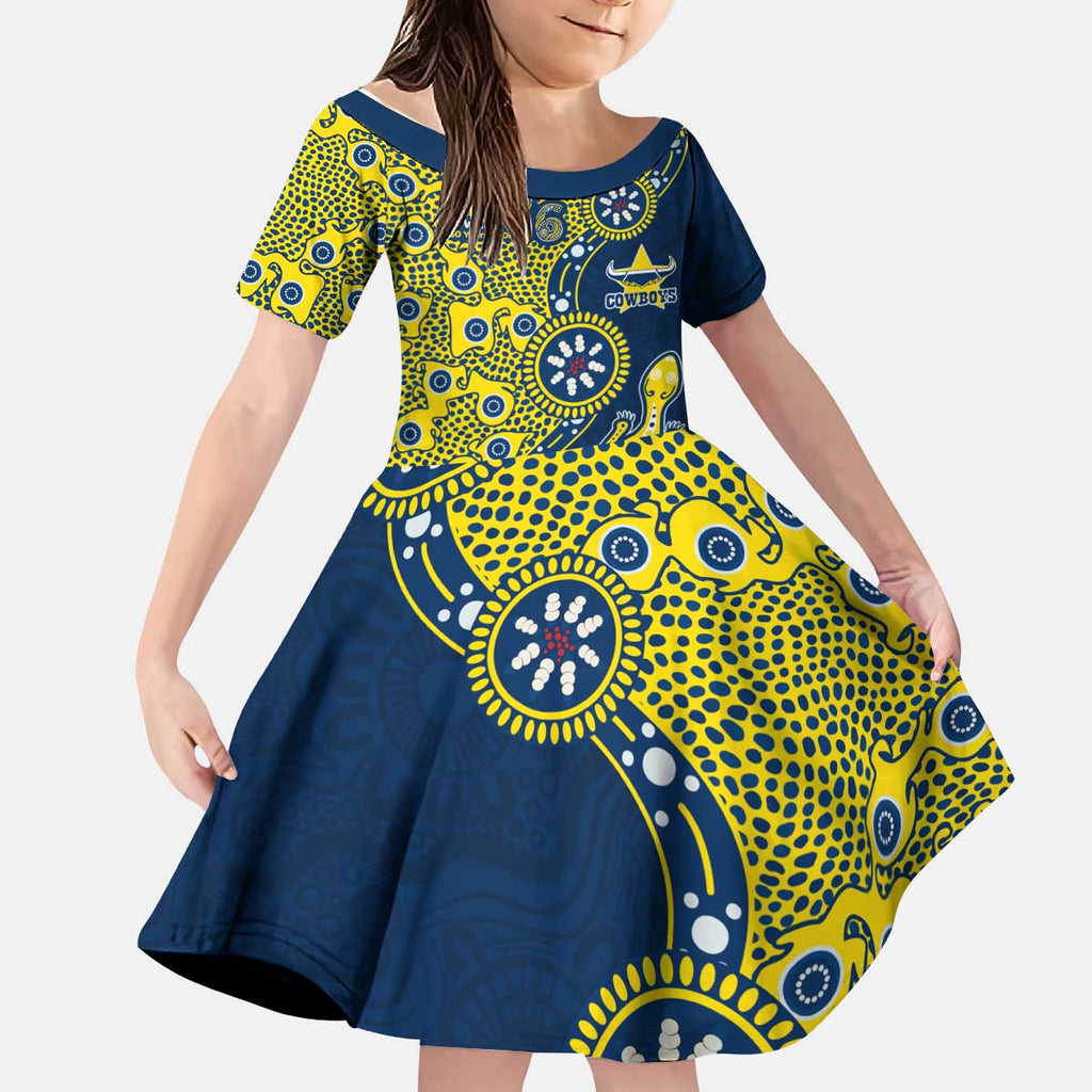 North Queensland Cowboys NAIDOC Week 2026 Kid Short Sleeve Dress Aboriginal Lizard Dot Painting - 50 Years of Deadly