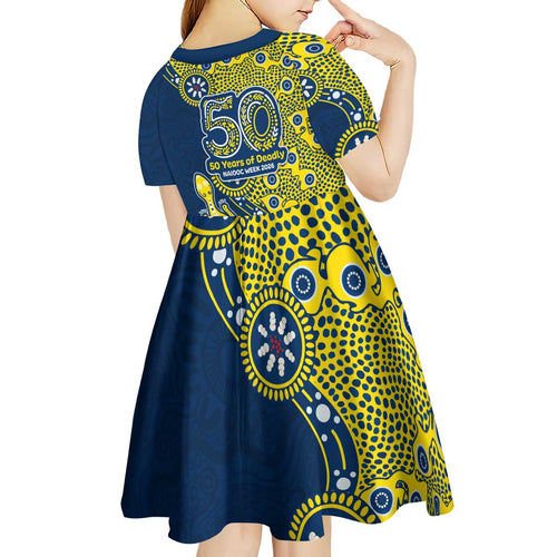 North Queensland Cowboys NAIDOC Week 2026 Kid Short Sleeve Dress Aboriginal Lizard Dot Painting - 50 Years of Deadly