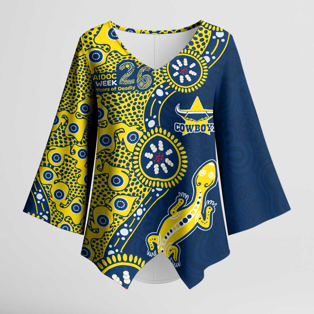 North Queensland Cowboys NAIDOC Week 2026 Kimono Sleeve Blouse Aboriginal Lizard Dot Painting - 50 Years of Deadly