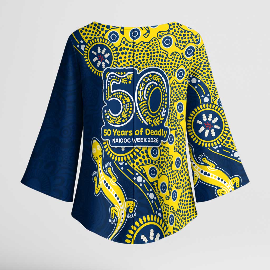 North Queensland Cowboys NAIDOC Week 2026 Kimono Sleeve Blouse Aboriginal Lizard Dot Painting - 50 Years of Deadly
