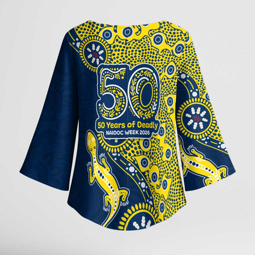 North Queensland Cowboys NAIDOC Week 2026 Kimono Sleeve Blouse Aboriginal Lizard Dot Painting - 50 Years of Deadly