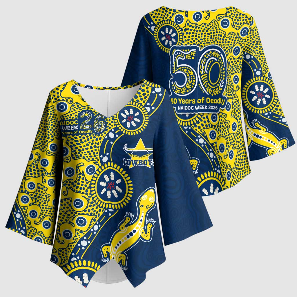 North Queensland Cowboys NAIDOC Week 2026 Kimono Sleeve Blouse Aboriginal Lizard Dot Painting - 50 Years of Deadly