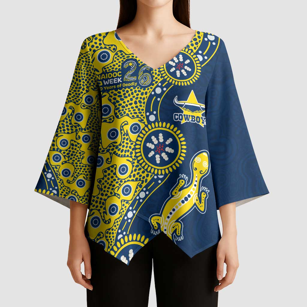 North Queensland Cowboys NAIDOC Week 2026 Kimono Sleeve Blouse Aboriginal Lizard Dot Painting - 50 Years of Deadly