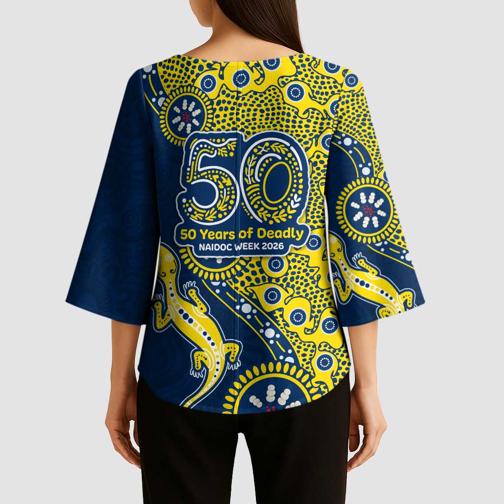North Queensland Cowboys NAIDOC Week 2026 Kimono Sleeve Blouse Aboriginal Lizard Dot Painting - 50 Years of Deadly